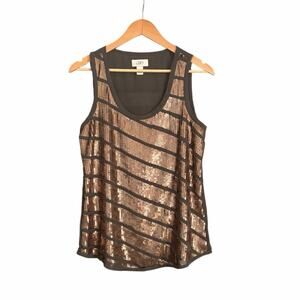 Ann Taylor LOFT Olive Green Gold Sequin Tank Top Size Medium